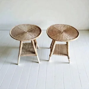 Malawi Cane Round Side Table – Handcrafted