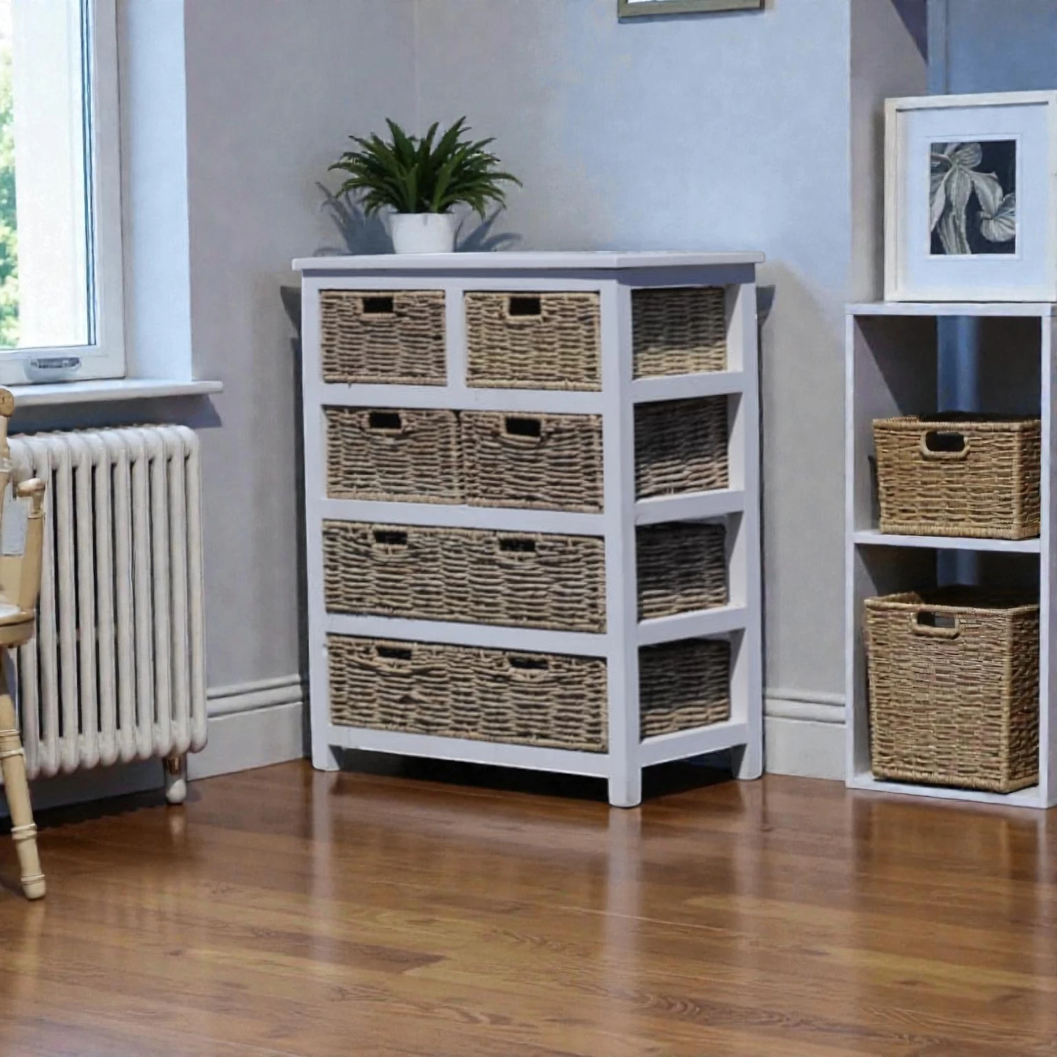Pine Wood Chest of Drawers with 6 Cane Woven Drawers – Handcrafted - Image 4