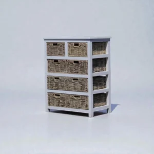 Pine Wood Chest of Drawers with 6 Cane Woven Drawers – Handcrafted