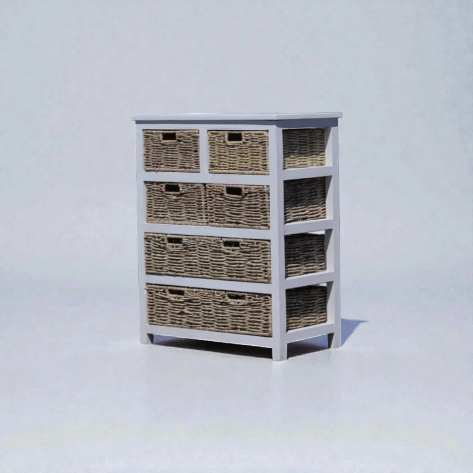 Pine Wood Chest of Drawers with 6 Cane Woven Drawers – Handcrafted