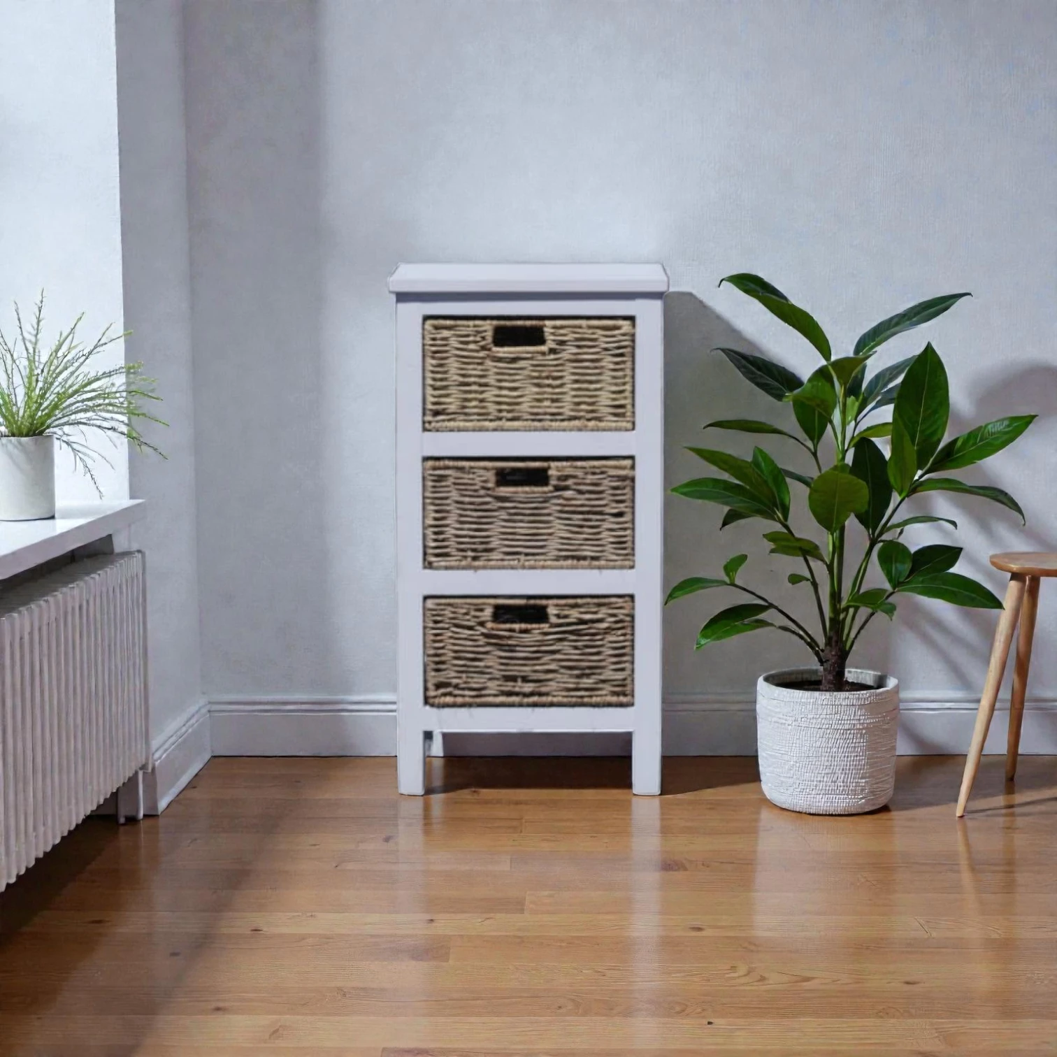 Pine Wood Chest of Drawers with Cane Woven Drawers – 3 Drawer Unit - Image 2