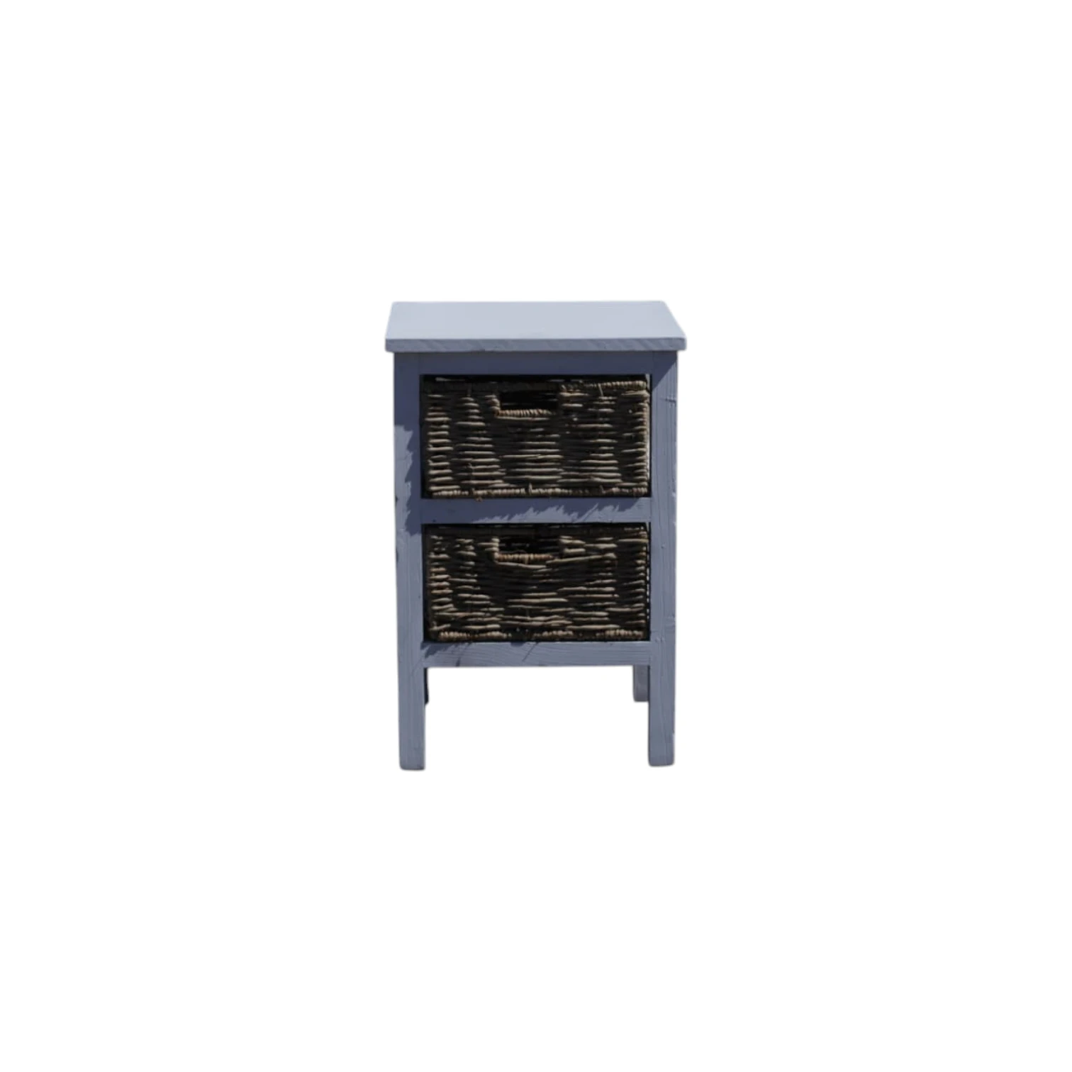 Pine Wood Storage Unit with 2 Cane Woven Drawers – White Finish - Image 4