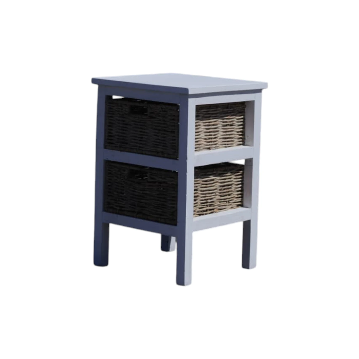 Pine Wood Storage Unit with 2 Cane Woven Drawers – White Finish - Image 3