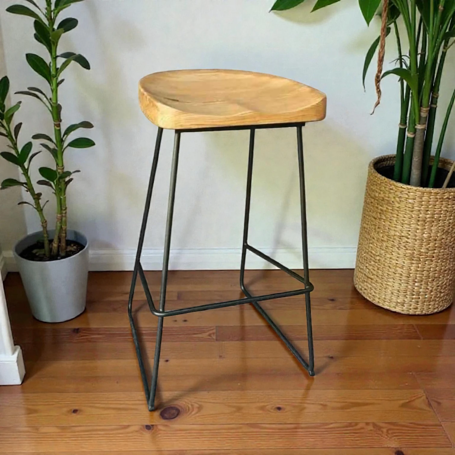 Pine Top Barstool with Metal Legs
