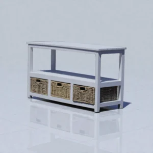 Wood TV Stand with Woven Cane Drawers – Handcrafted